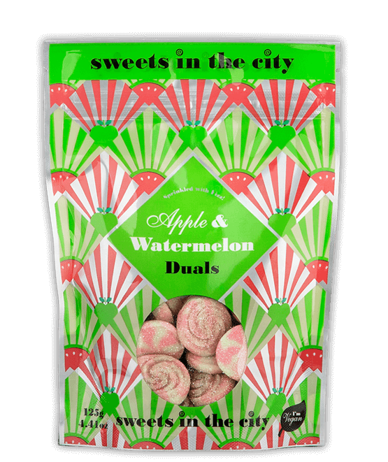Sweets In The City Apple & Watermelon Duals 125g RRP 2.75 CLEARANCE XL 1.99 or 2 for 3